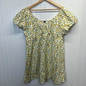 NWT Old Navy Yellow Flower Daffodil Flutter Sleeve V-neck Mini Swing Dress Sz XL